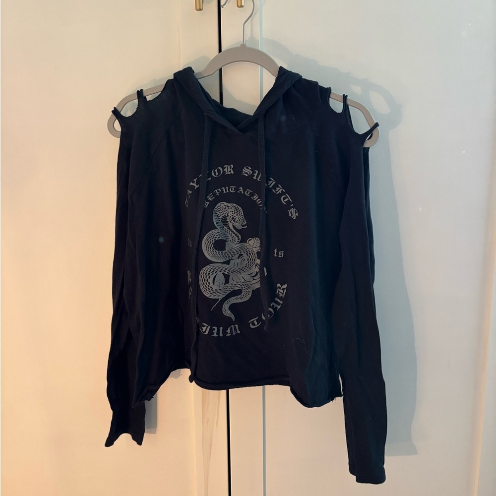 RARE Taylor Swift Reputation Stadium Tour Black Cut-Out Hoodie Long Sleeve Shirt